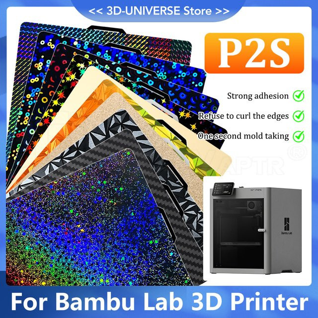 ZANYAPTR X2D P2S Bauplatte für Bambu Lab X1C P1P P1S A1, Glatte PEI-Platte PEO Chameleon PET Carbonfaser Heizplatte PEY Sternenhimmel, B/B: 25,7 x 25,7 cm - Bild 1