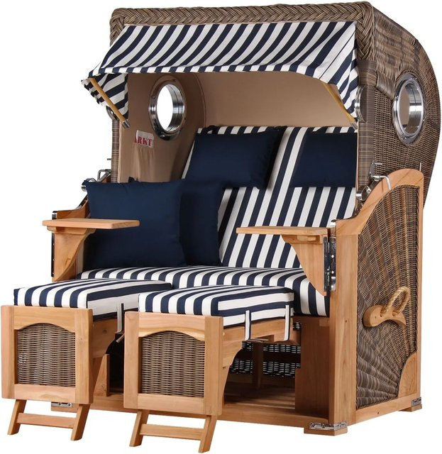 bene,iving Strandkorb Komplettset Ammersee Modell 518 aus Teakholz und PE-Rattan in Grau - Bild 1