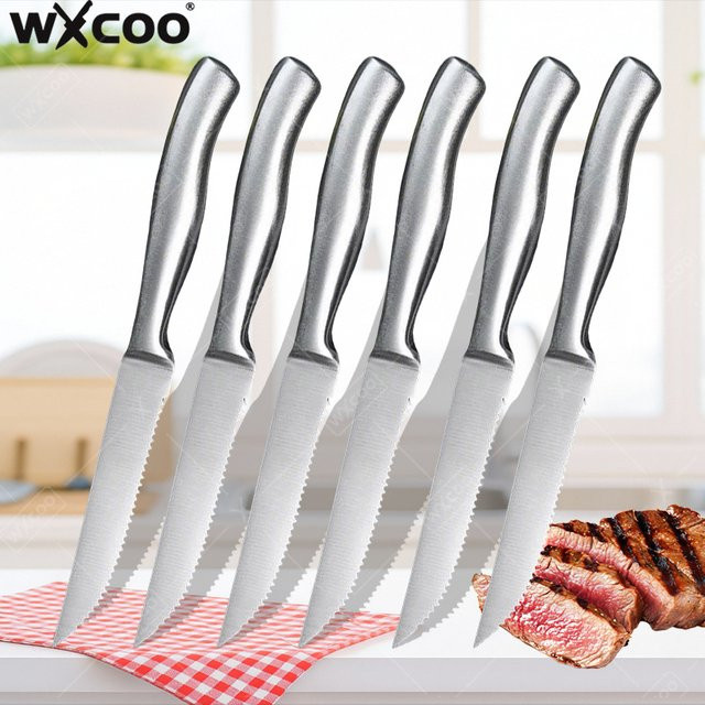 WXCOO Professionelles Ganzstahl-Steakmesser in Silber mit gezahnter Klinge für Grill und Küche - Bild 1