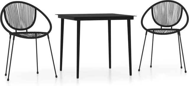 vidaXL 3-teilige Garten-Essgruppe Schwarz aus Stahl, Glas und PVC-Rattan für Garten und Terrasse, Tisch B: 74 cm, T: 74 cm, H: 74 cm und 2 Stühle H: 80 cm, B: 57,5 cm, T: 57,5 cm - Bild 1