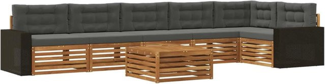 vidaXL Outdoor-Sofagarnitur 7-teilig aus Akazienholz in Natur und Anthrazit, L-Form mit Polsterung und UV-beständigen Kissen, B/T/H: 79 x 79 x 37 cm - Bild 1