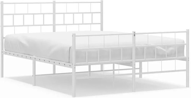 vidaXL Bettgestell aus Metall mit Kopf- und Fußteil in Weiß, B/T/H: 140 x 200 x 90 cm - Bild 1