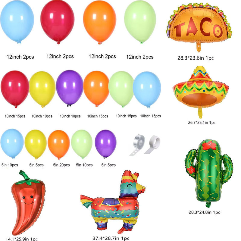 Mexikanisches Karneval Party Dekoration Set mit Kaktus, Lamas und Tacos in Grün und Mehrfarbig - Bild 2