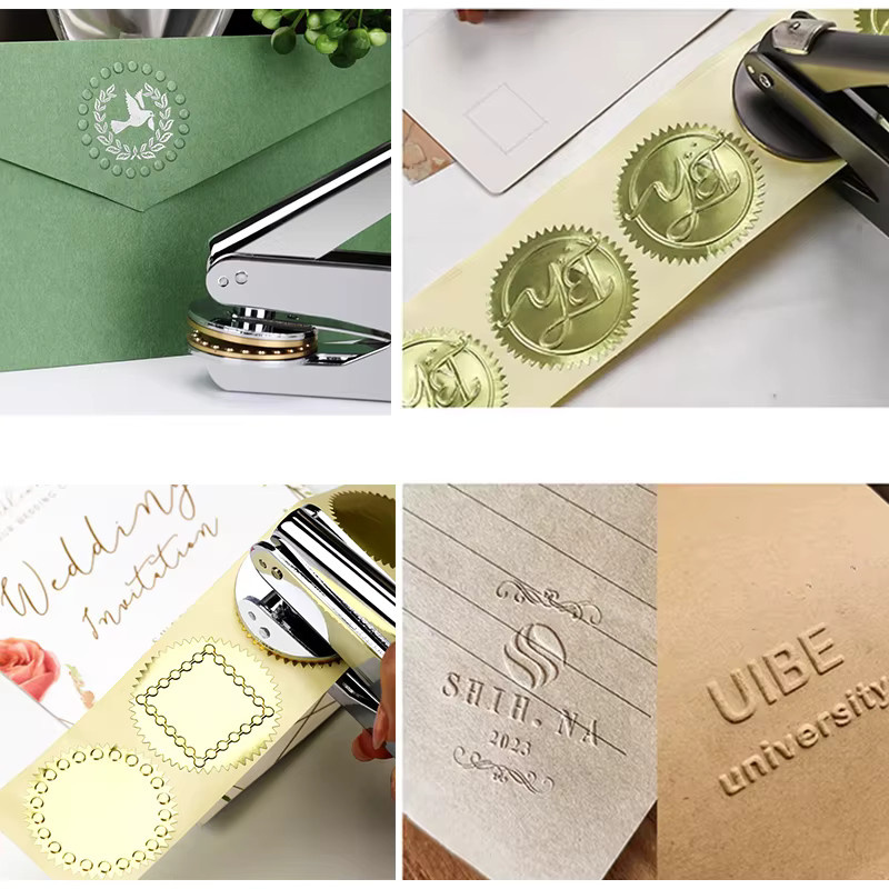 Individueller Embosser-Stempel mit Logo für Hochzeit, Bibliothek und Briefumschläge in Gold aus Metall - Bild 3