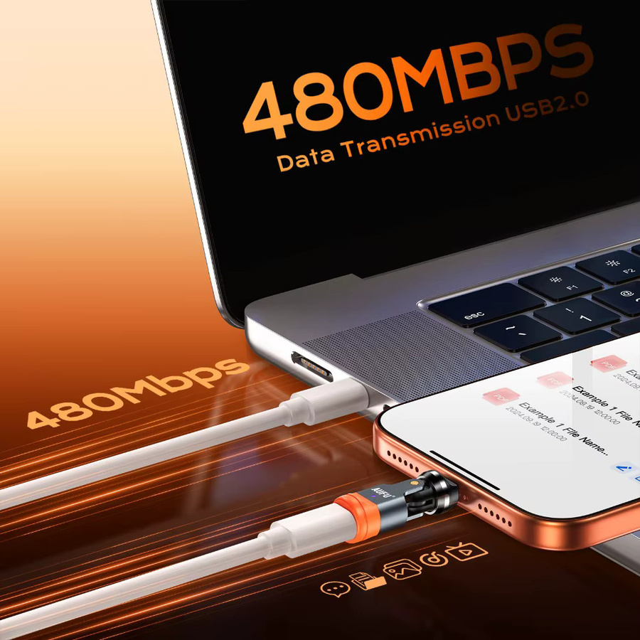 AUFU USB-C zu Typ-C OTG Adapter 240W PD3.1 5A Schnellladekonverter in Weiß mit 540 Grad Drehung für iPhone, MacBook und Laptop - Bild 5