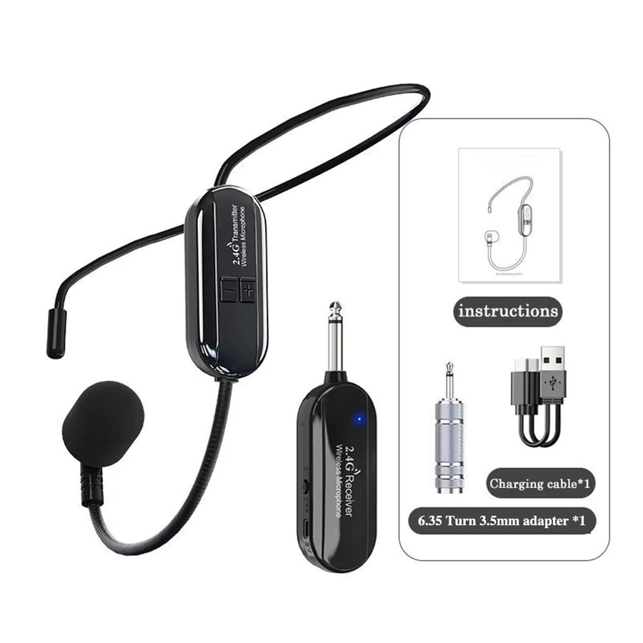 Virwir Drahtloses 2,4g Kopfmontiertes Mikrofonsender-Set in Schwarz für Voice-PA-Systeme, Gitarre, Fitness und Gaming - Bild 6