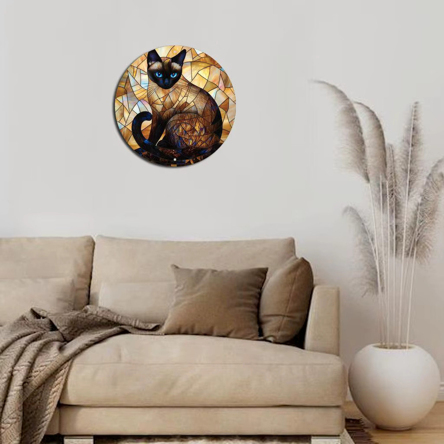 Potdemiel Vintage Siamesische Katze Wandkunst aus Metall, rundes Aluminium-Schild in Multicolour, Durchmesser: 20 cm - Bild 5