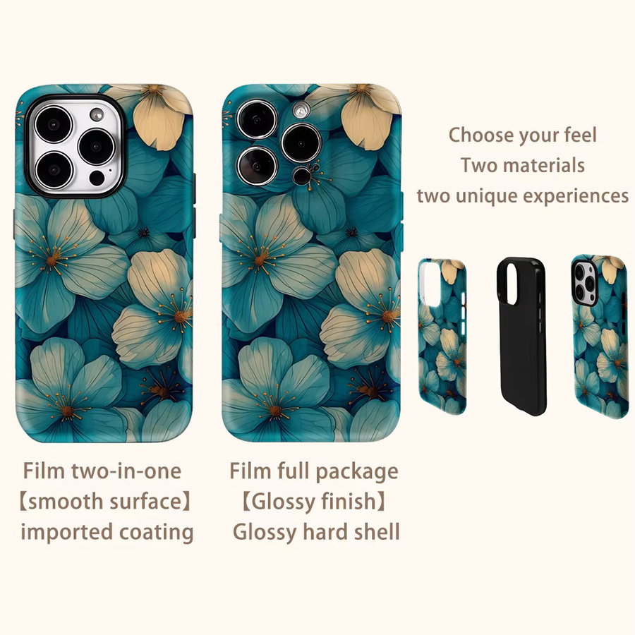 Blaugrüne Blumen-Cluster Handyhülle für Apple iPhone 17 Pro Max Plus 16 15 14 13 12 11 mit doppellagiger Rückseite - Bild 3