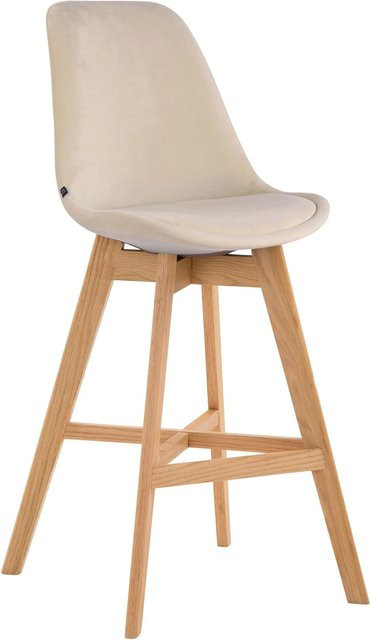DELUKE Barhocker DUMIR Samt Creme mit Lehne und Eichenholz-Gestell, B/T/H: 48 x 56 x 112 cm - Bild 1