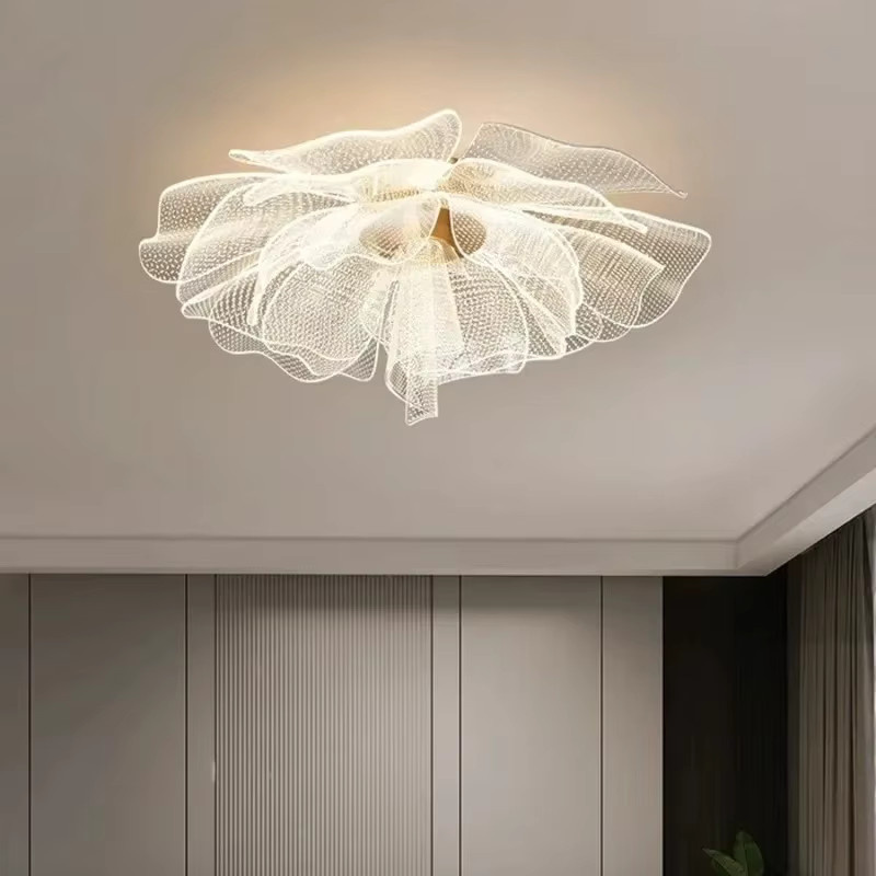 TAONUANSHU Moderne LED-Pendelleuchte in Blumenform, minimalistische Deckenleuchte aus Acryl und Metall in Weiß mit Gold/Messing, warmweißes Licht für deine Küche - Bild 3