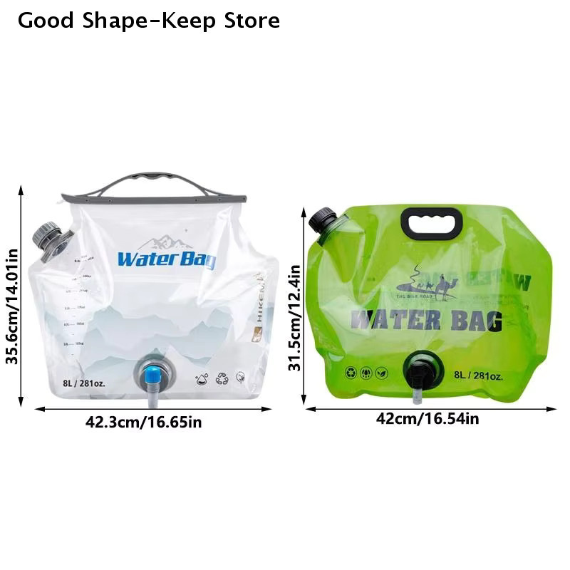 HOUKEA Tragbarer Wasserbehälter mit Wasserhahn, zusammenklappbarer Camping-Wasserbeutel in Grün und Transparent, 8 l - Bild 4