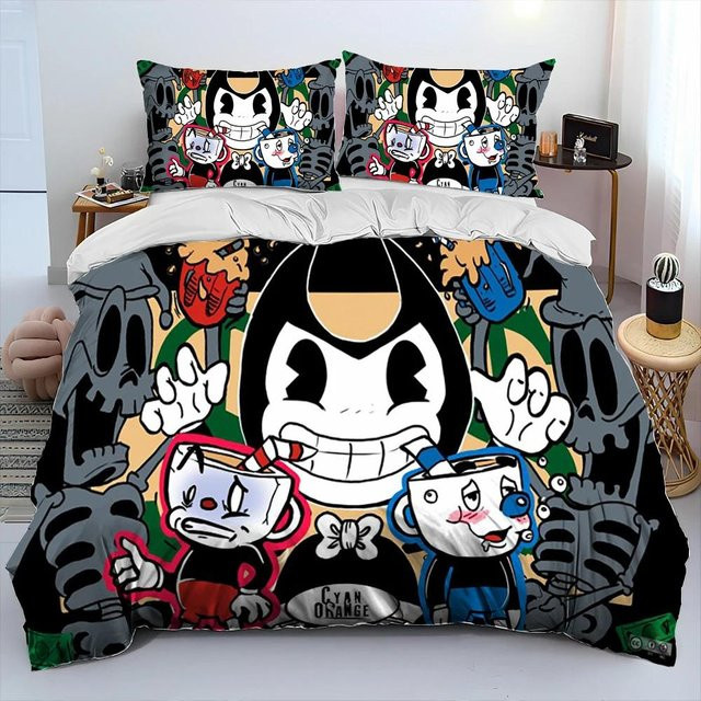 Cuphead und Mugman Gamer Bettwäsche Set mit Bettbezug und Kissenbezug, Mehrfarbig, B/H: 135 x 200 cm - Bild 1