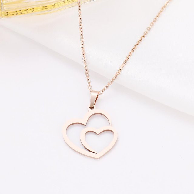 Lucky Star Jewelry Halskette Edelstahl, Hohl Doppeltes Herz, Zirkonia, Unisex - Bild 1
