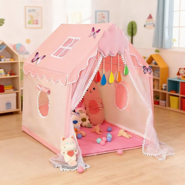 RonHam Kindermärchenprinzessinnen-Spielzelt, Kinderspielhauszelt, Blau, Rosa / Pink, Plüsch / Textil - Bild 1