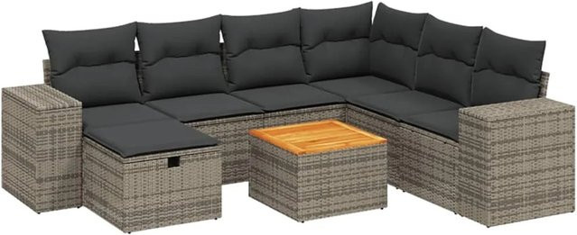 vidaXL 8-tlg. Garten-Sofagarnitur in L-Form aus Poly-Rattan und Metall in Grau mit Kissen und abnehmbaren Bezügen - Bild 1