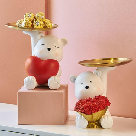Yiran Furniture Bären Skulptur aus Harz als Deko-Ornament und Schmuckablage für dein Wohnzimmer
