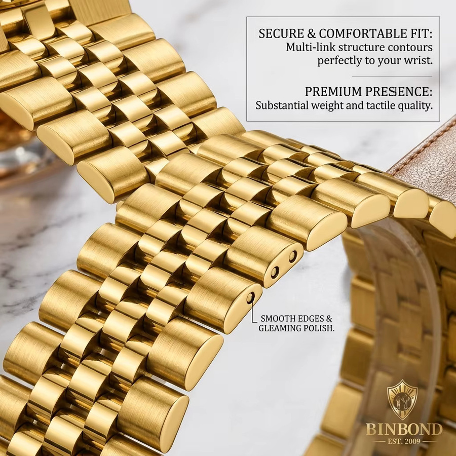 BINBOND Armbanduhr Edelstahl, Gold, Quarz, Analoguhr, Herren - Bild 4