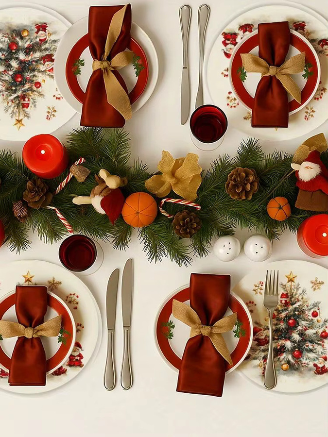 VIKAMA 4er Set Weihnachts-Platzsets mit Elf-Design aus Leinen für die Weihnachtsdekoration und Party-Tischdekoration - Bild 3