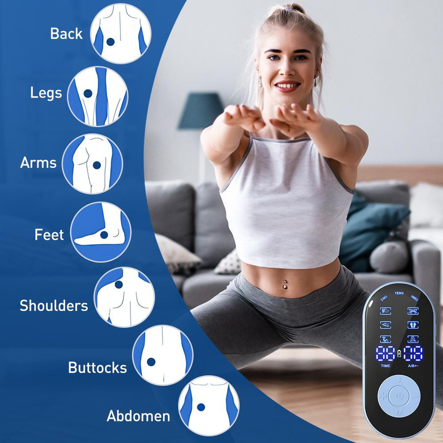 6 Modi TENS Elektrischer Muskelstimulator Dual-Kanäle EMS NMES, blau - Bild 2