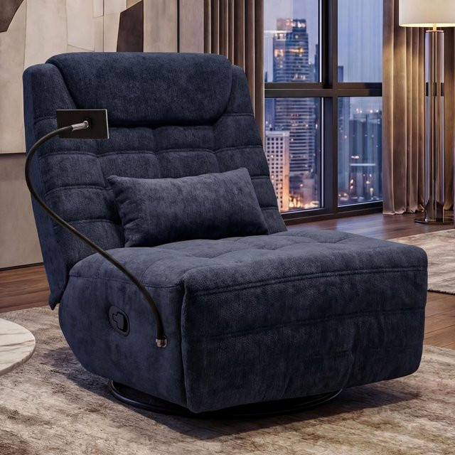 MCW Relaxsessel P92 mit Drehfunkion und Kippfunktion in Blau aus Stoff Chenille - Bild 1