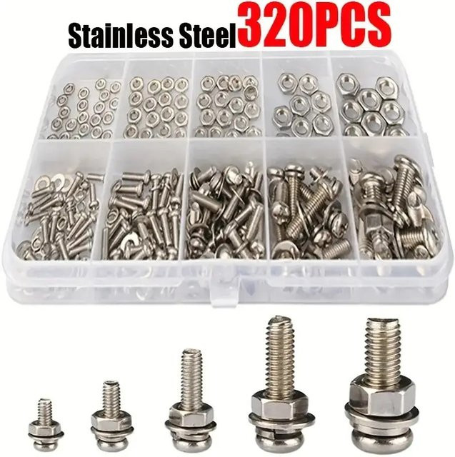 Zimir 320-teiliges Premium-Sortimentsset aus Edelstahl mit Schrauben und Muttern in Silber, Größen M2 bis M5 - Bild 1