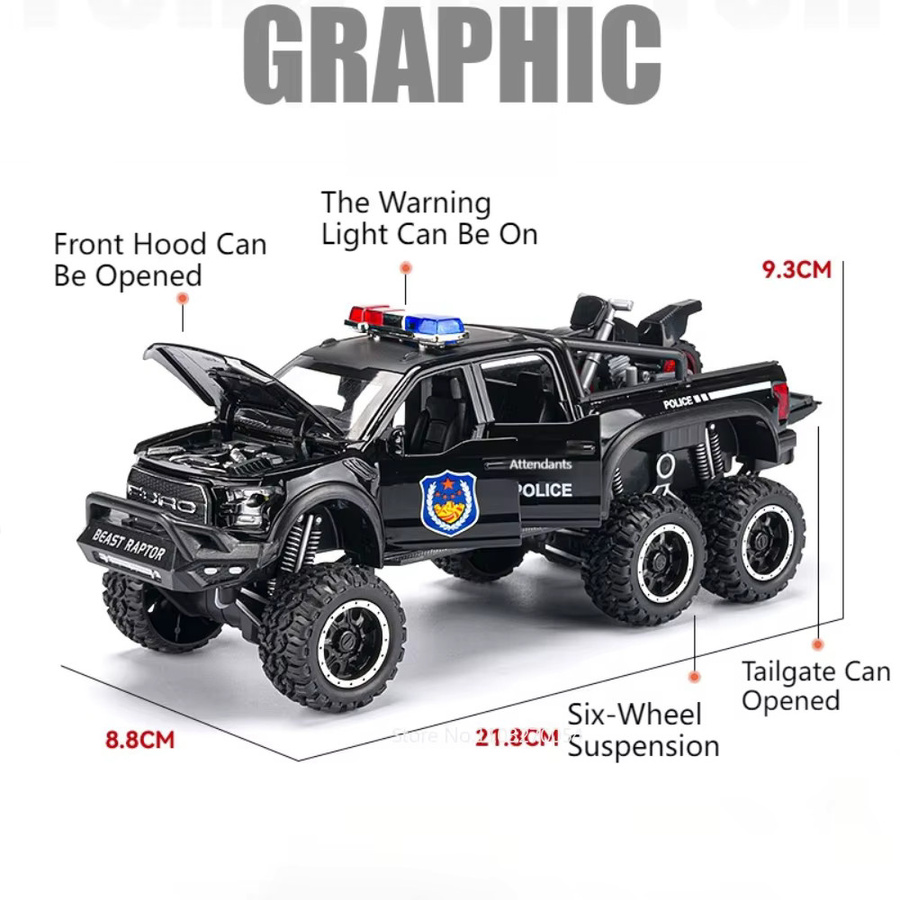 MINI AUTO Ford Raptor F150 Pickup Modell Auto, 1:28, Metall, mit Licht und Sound - Bild 2