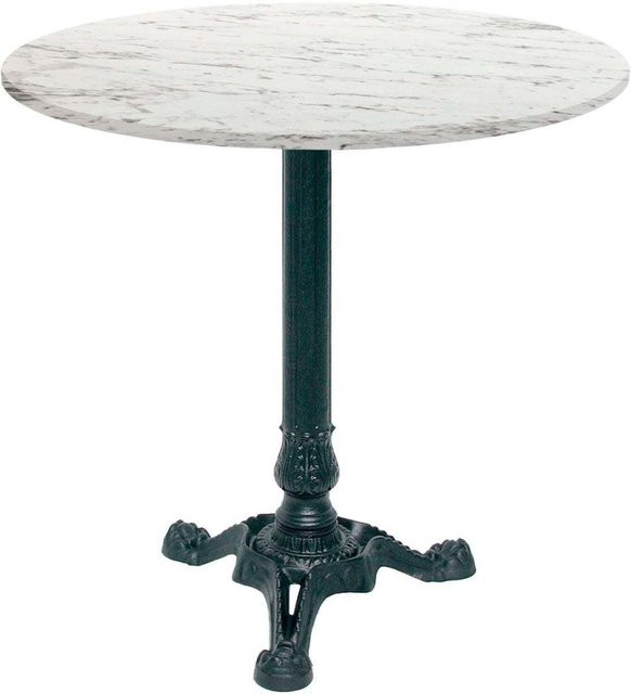 RestooTab Bistrotisch rund in Stein- und Holzoptik mit schwarzem Gestell, Weiß/Steingrau/Marmoriert, Durchmesser: 70 cm, Höhe: 75 cm - Bild 1