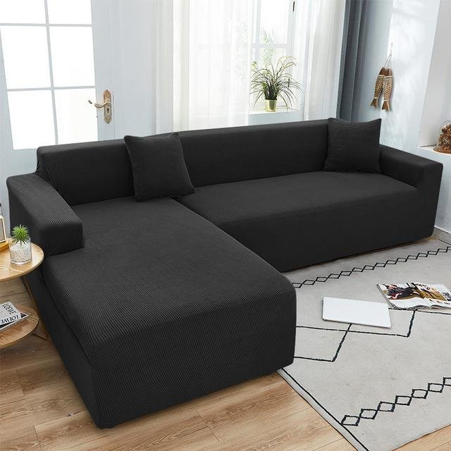 Yiran Furniture L-förmiger Sofabezug aus Jacquard-Stretch-Polyester für Ecksofas, schmutzabweisend und rutschfest, schwarz, Breite: 140-180 cm - Bild 1
