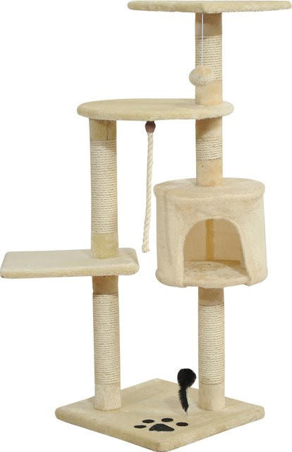 PawHut Katzenbaum Beige mit Höhle und Spielbällen, Kratzbaum mit Sisalsäulen, H x B x T: 112 x 40 x 75 cm - Bild 1