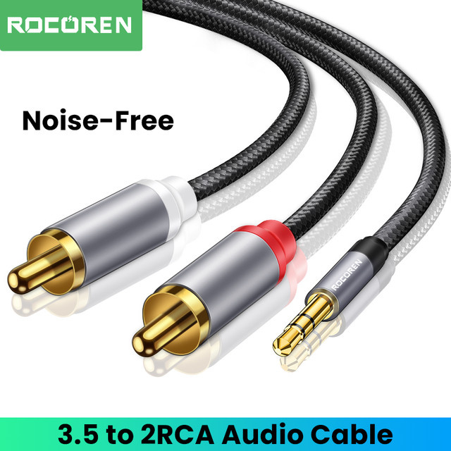 Rocoren Audiokabel 3,5 mm Klinke auf 2 RCA Cinch Splitter für HiFi-Stereo und Heimkino, Schwarz/Grau - Bild 1