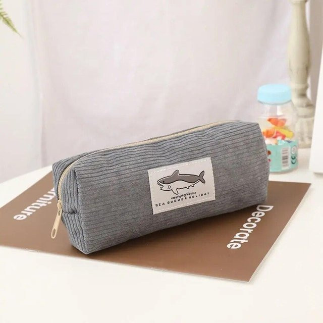 NATAWA Federmäppchen aus Cord mit Cartoon-Hund Design, graue Stiftetasche für Studenten und Schule - Bild 1
