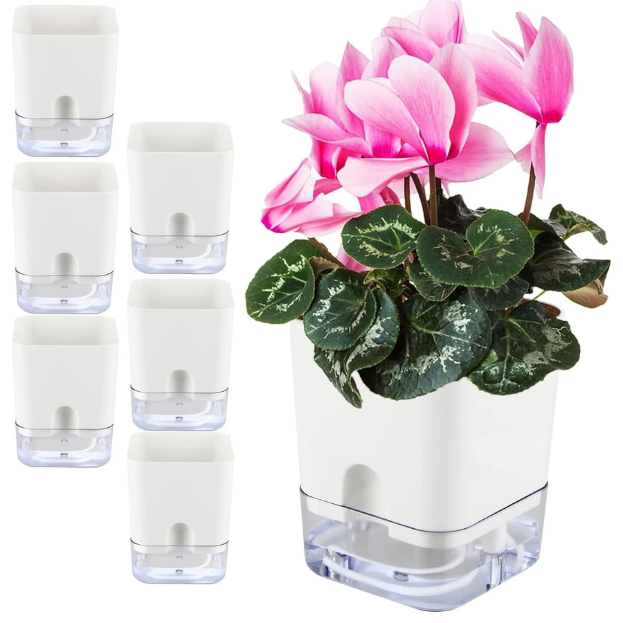 Selbstbewässernder Blumentopf aus Kunststoff mit Baumwollschnur für Zimmerpflanzen, Weiß - Bild 6