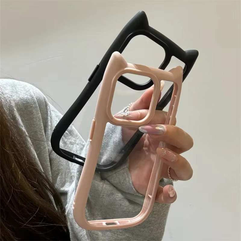 Transparente Silikon-Handyhülle mit niedlichen Katzenohren für Apple iPhone 11 12 13 14 15 16 Pro Max 17 Air Stoßfeste Rückabdeckung - Bild 2