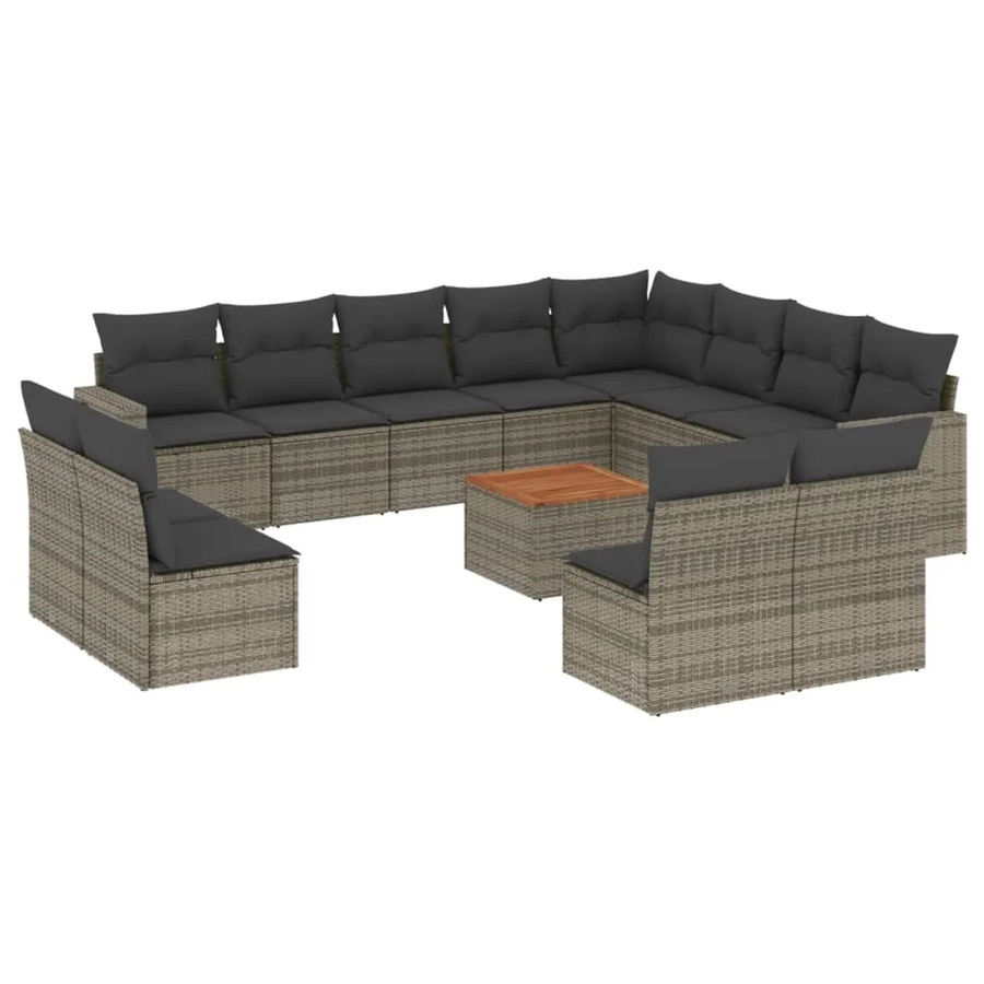 vidaXL 13-teilige Garten-Sofagarnitur aus Poly-Rattan und Akazienholz in Grau mit Kissen - Bild 2