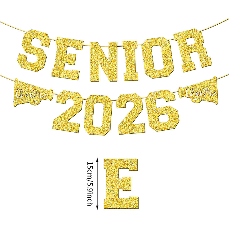 YOMDID Abschlussbanner Seniors 2026 Gold mit Wimpel-Elementen als Partydeko für Abschlussfeiern und Senioren-Partys - Bild 4