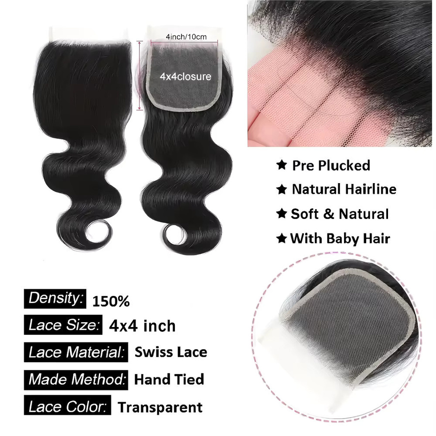 Newmi Echthaar Extensions, transparente Schweizer Spitze, 13 x 4, 13 x 6, vorgezupft - Bild 1