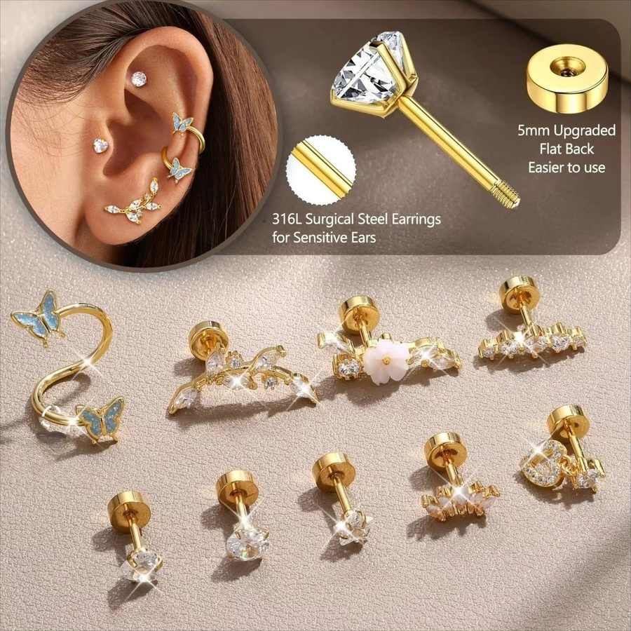 Drperfect Helix-Ohrringe, Edelstahl, Gold, Zirkonia, Damen - Bild 2