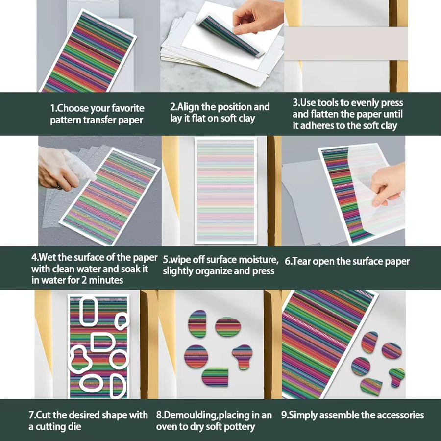 24 Stück Mexikanisches Regenbogen-Ton-Transferpapier in 4 Designs, Vintage-Transferblätter für Polymer, Mehrfarbig - Bild 3