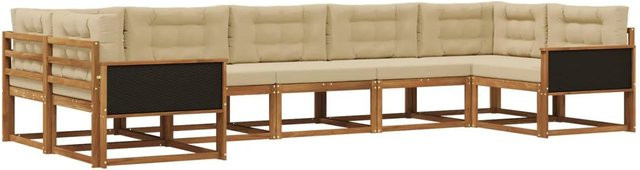 vidaXL Outdoor-Sofagarnitur L-Form aus Akazienholz mit Kissen in Natur und Beige - Bild 1