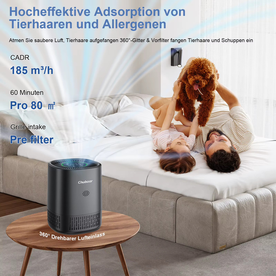 Chuboor Luftreiniger in Weiß mit waschbarem Schwammfilter für Zuhause und Büro zur Entfernung von Tierhaaren, Staub und Gerüchen - Bild 2