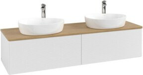 V&B Waschtischunterschrank Antao mit Frontstruktur, Wandhängend, Eiche Honig und Weiß Lackiert, B: 160 cm, T: 50 cm - Bild 1