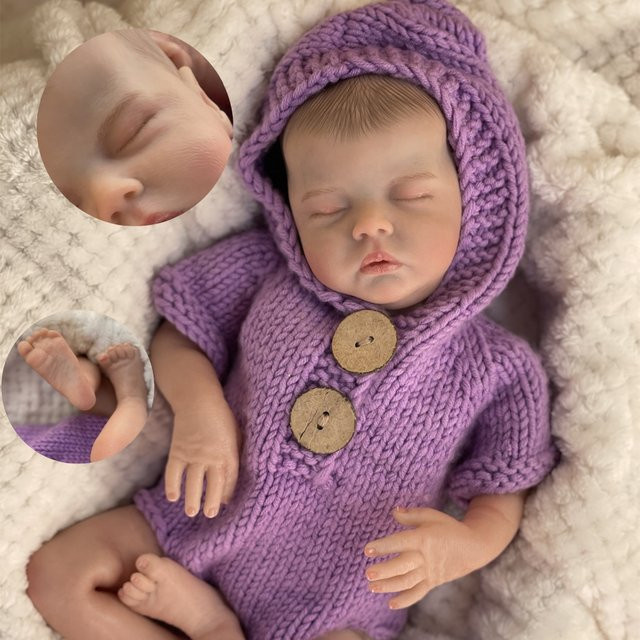 OtardDolls Bebe Reborn Puppe, 18 Zoll, mit bemaltem Haar, weicher Stoffkörper, Lila - Bild 1