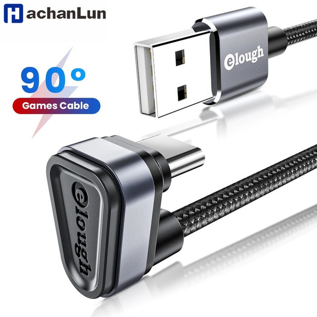 HACHANLUN USB-C-Ladekabel mit 180-Grad-Stecker für schnelles Laden und Datenübertragung, 2,4 A, Schwarz oder Grau - Bild 1