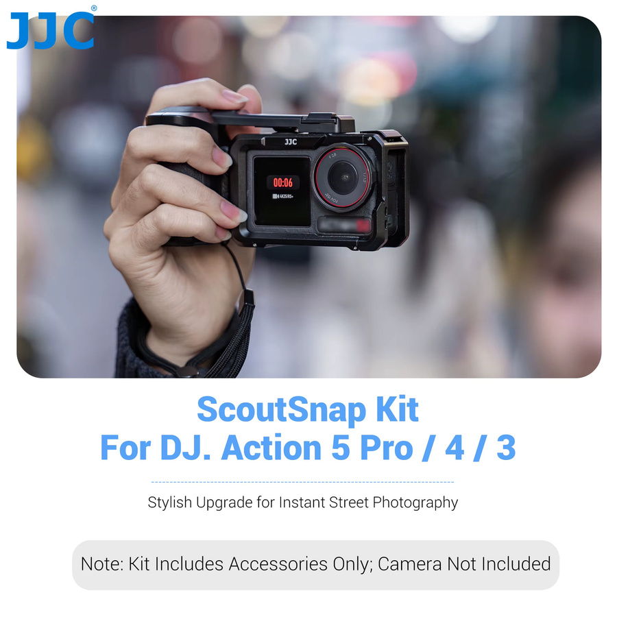 JJC Handgriff-Set für DJI Osmo Action 5 Pro, 4 und 3 in Schwarz mit Schnellverschluss-Auslöser und Metallkäfig für Straßenfotografie - Bild 5