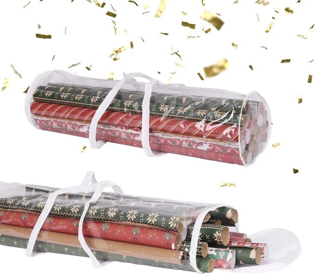 Relaxdays Geschenkpapier Aufbewahrungstasche 2er Set aus Kunststoff in Transparent mit Reißverschluss, Höhe: 79 cm, Breite: 22 cm - Bild 1