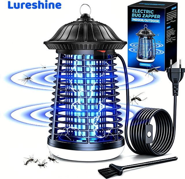 Lureshine Elektrische Insektenlampe mit 4200 V und LED-Licht, IPX4 wasserfest, Schwarz, für Innen und Außen - Bild 1