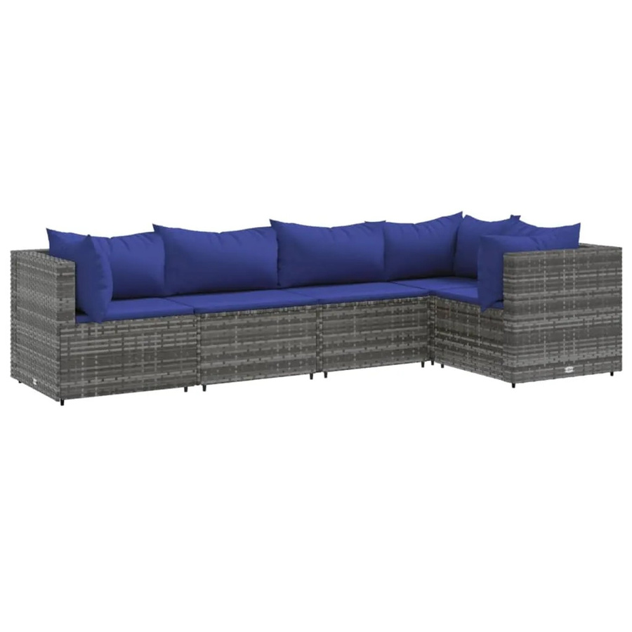 vidaXL 5-tlg Garten-Lounge-Set Modell 60 in Grau und Blau mit Kissen aus Poly Rattan und Metallgestell - Bild 2