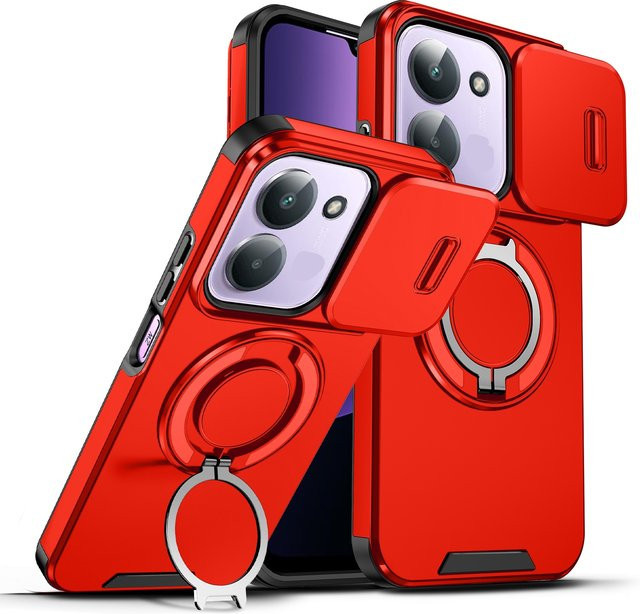 Robuste Xiaomi Redmi A5 4G Handyhülle mit magnetischer Halterung und Schiebe-Kameraschutz in Gelb oder Rot - Bild 1