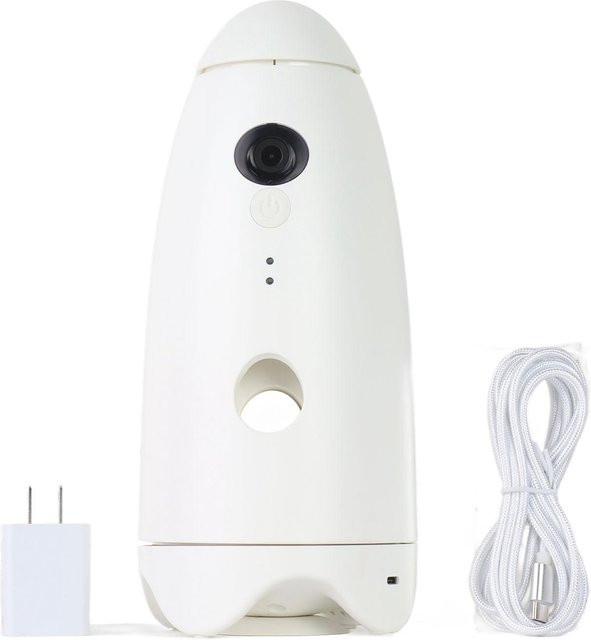 Igeteck Hundekamera mit Leckerli-Spender, 1080P 2MP, 360 Grad Drehung, Fernbedienbare Haustierkamera in Weiß - Bild 1