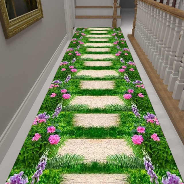 Karpetti Läufer Grüner Gartenweg 3D Design Rutschfester Teppich für Flur und Wohnzimmer B/T: 120 x 40 cm - Bild 1